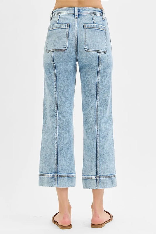 RISEN Full Size High Rise Crop Wide Front Seam Detailed Jeans Plus Size - Sleekdenim.com