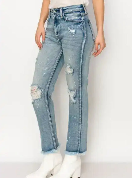 Artemis Vintage AT1050STM High Rise Distressed Straight Jeans - Sleekdenim.com