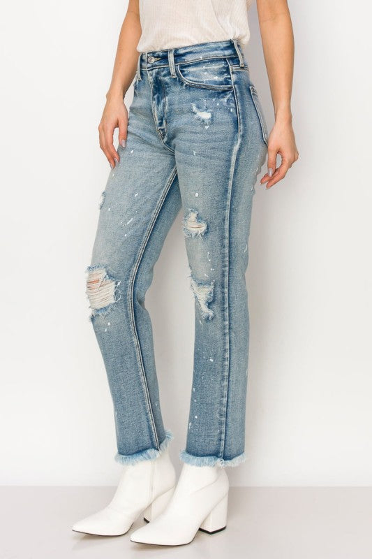 AT1050STM High Rise Distressed Straight Jeans - Sleekdenim.com