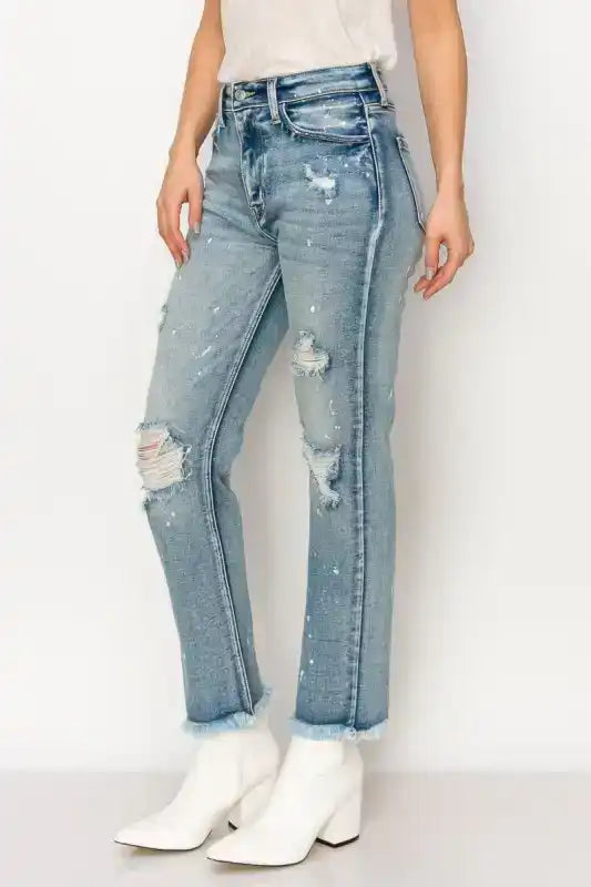 Artemis Vintage AT1050STM High Rise Distressed Straight Jeans - Sleekdenim.com