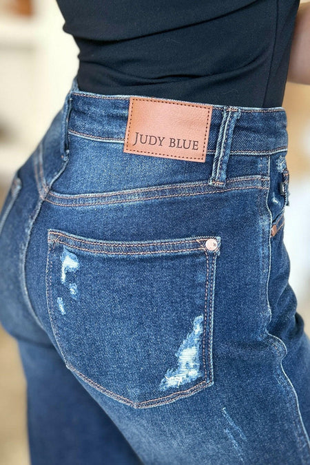 Judy Blue Full Size High Waist Rigid Magic Heavy Destroy Straight Jeans | Sleekdenim.com