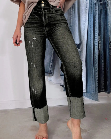 High Waist Distressed Straight Leg Jeans - Sleekdenim.com