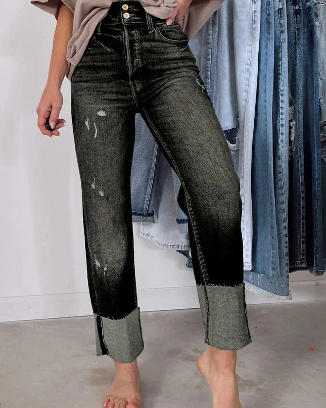 High Waist Distressed Straight Leg Jeans - Sleekdenim.com