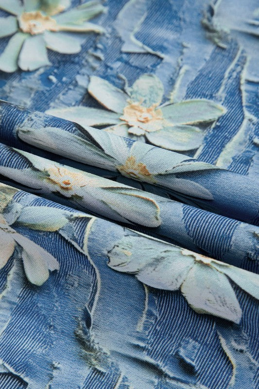 Floral Half Placket Collared V-Neck Blouse - Sleekdenim.com