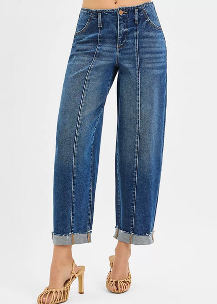 RISEN High Rise Fit Barrel Cuffed Jeans - Sleekdenim.com