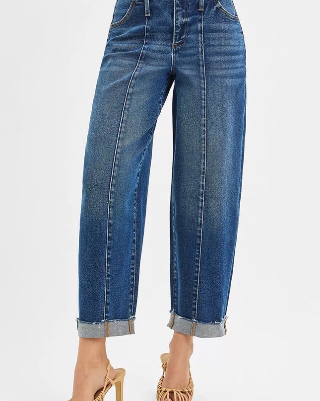 RISEN High Rise Fit Barrel Cuffed Jeans - Sleekdenim.com