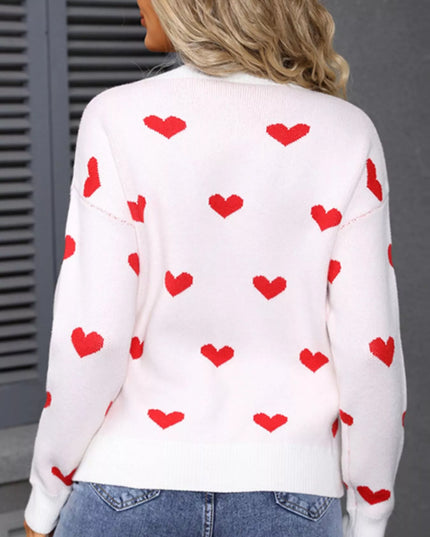 Valentine's Day Heart Pattern Dropped Shoulder Sweater - Sleekdenim.com