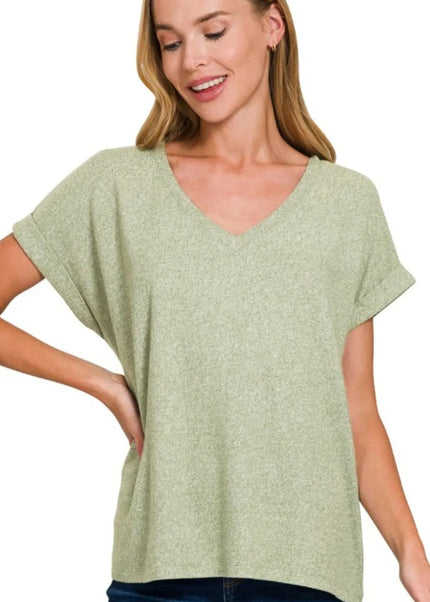 Zenana Soft Melange Hacci V-neck Tee - Sleekdenim.com