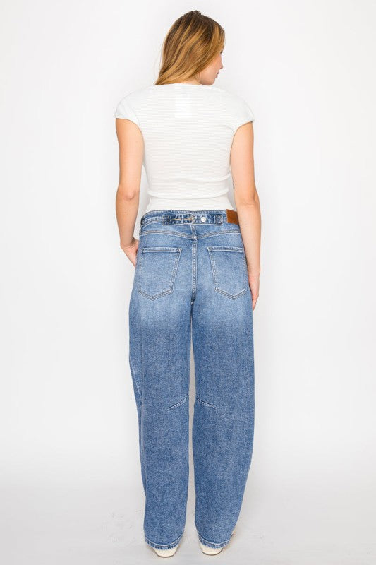 AT2083BRM Adjustable Strap Waistband Barrel Jeans - Sleekdenim.com