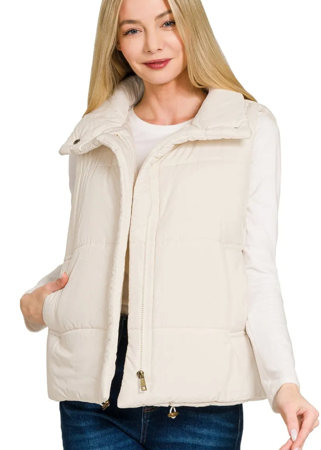 Zenana High Neck Zip-Up Vest Coat - Sleekdenim.com