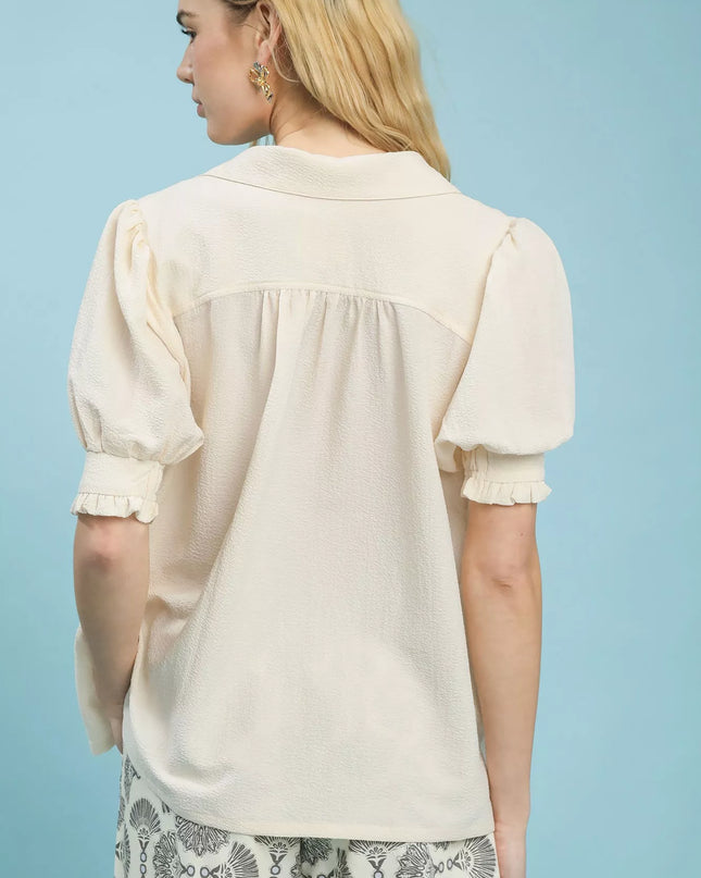 Umgee Seersucker Puff Sleeve Blouse - Sleekdenim.com
