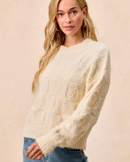 BiBi Checker Board Drop Shoulder Sweater - Sleekdenim.com