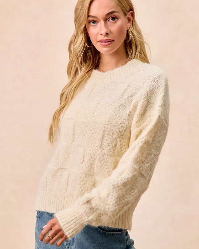 BiBi Checker Board Drop Shoulder Sweater - Sleekdenim.com