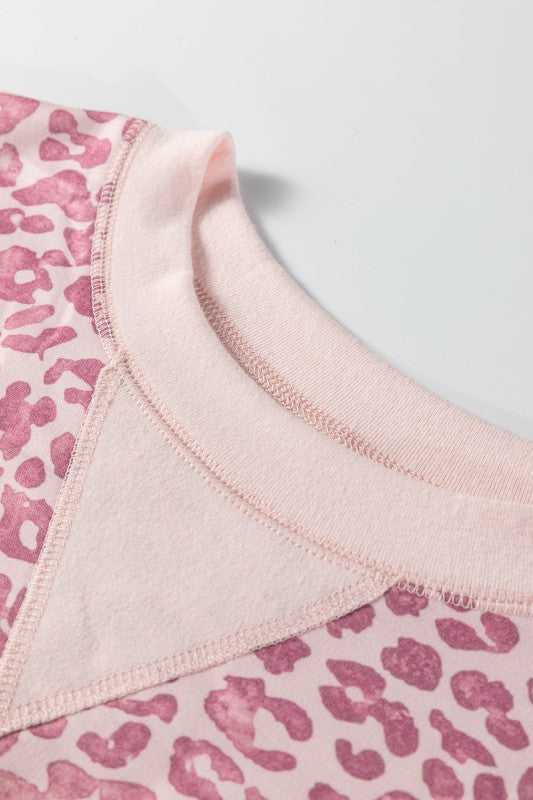 Leopard Patchwork Crew Neck Sweatshirt - Sleekdenim.com