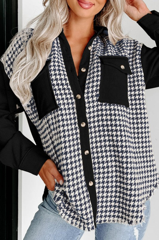 Houndstooth Corduroy Patchwork Flap Pocket Jackets - Sleekdenim.com