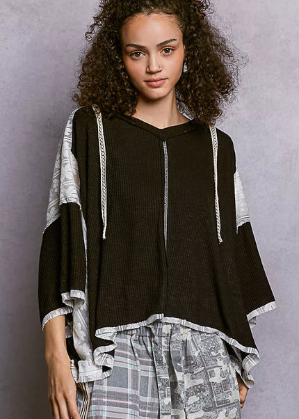 POL Short Sleeve Hoodie Top with Lace Detail - Sleekdenim.com