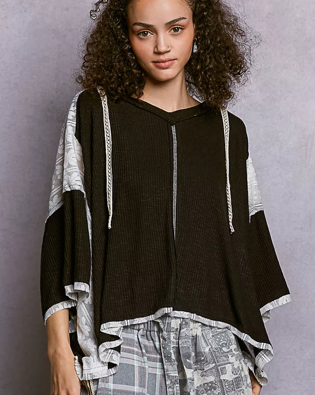 POL Short Sleeve Hoodie Top with Lace Detail - Sleekdenim.com