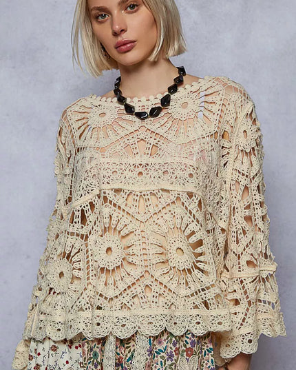 POL Round Neck Weave Knit Pattern Cropped Cover Up - Sleekdenim.com