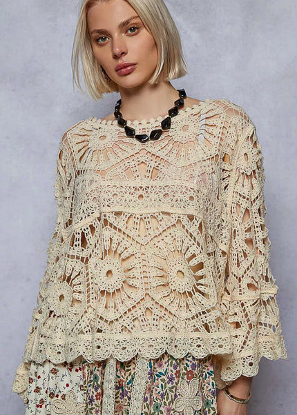 POL Round Neck Weave Knit Pattern Cropped Cover Up - Sleekdenim.com