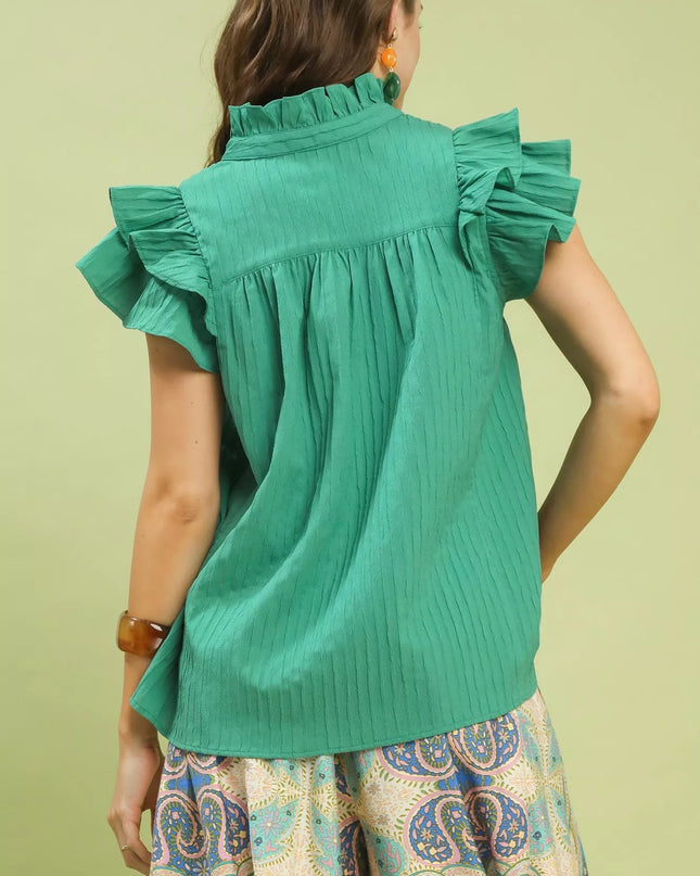 Umgee Ruffle Sleeve Textured Babydoll Blouse - Sleekdenim.com