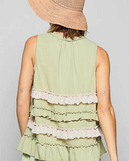 POL Ruffled Open Front Sleeveless Cardigan - Sleekdenim.com