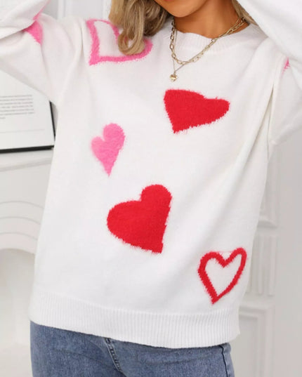 Valentine's Day Heart Pattern Knit Sweater - Sleekdenim.com