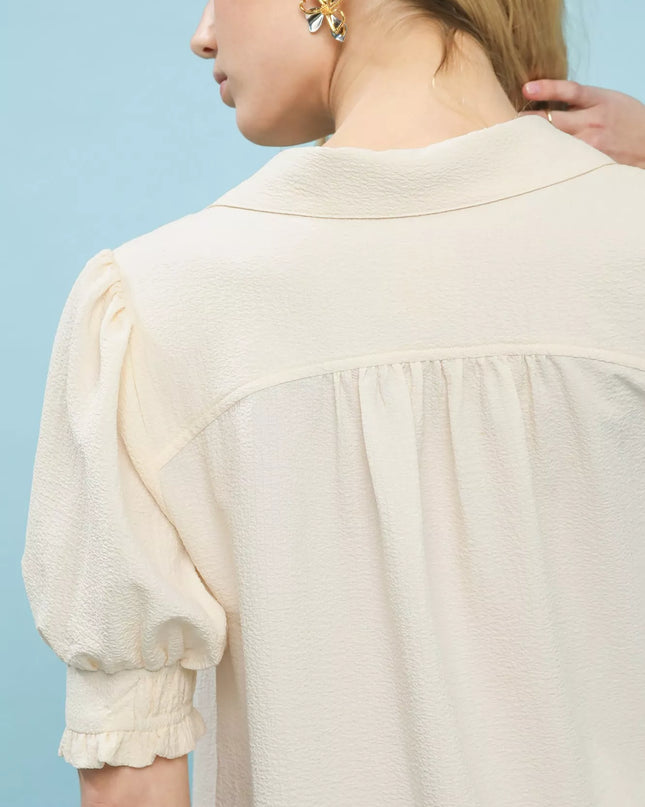 Umgee Seersucker Puff Sleeve Blouse - Sleekdenim.com