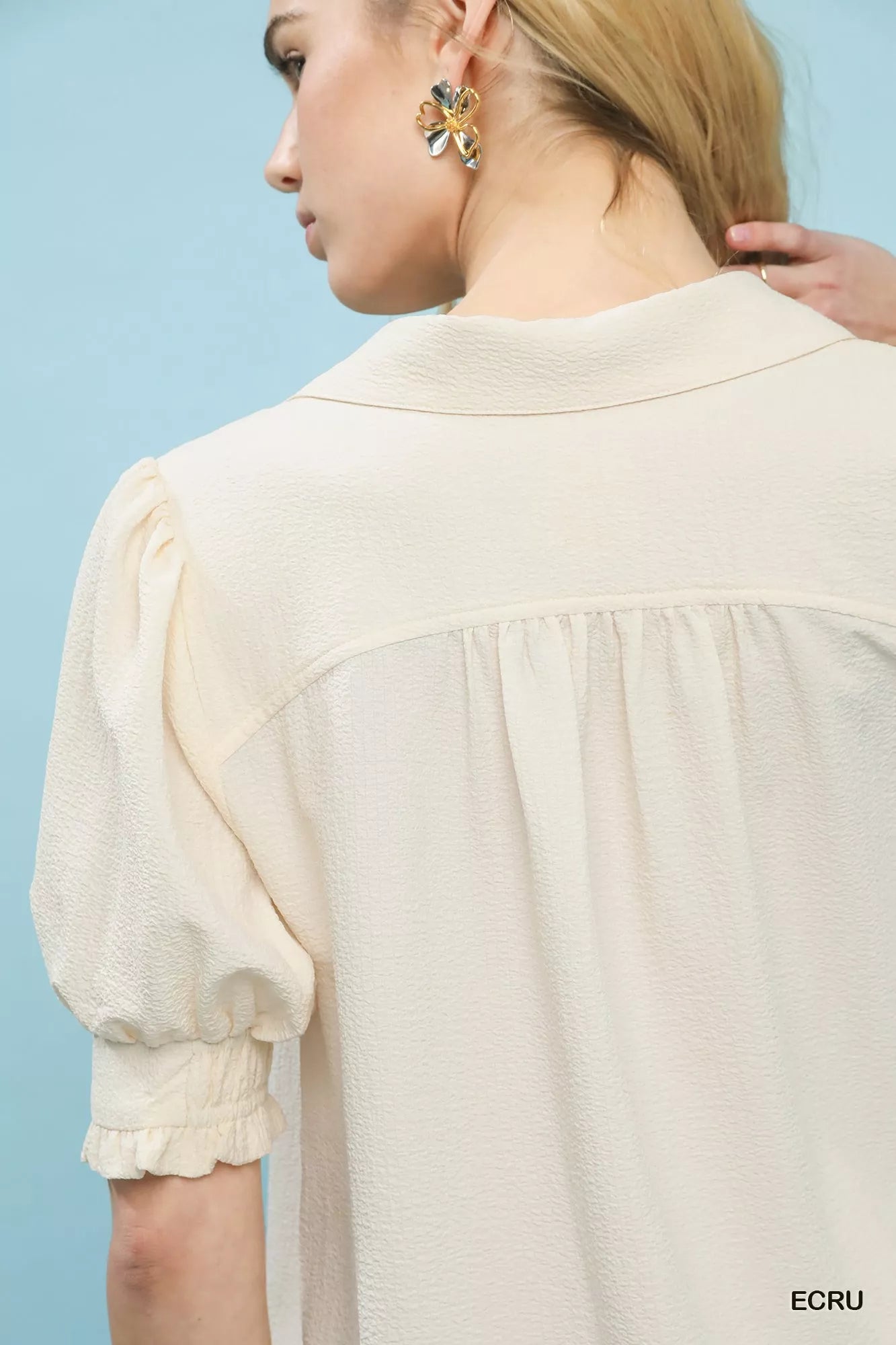 Umgee Seersucker Puff Sleeve Blouse - Sleekdenim.com