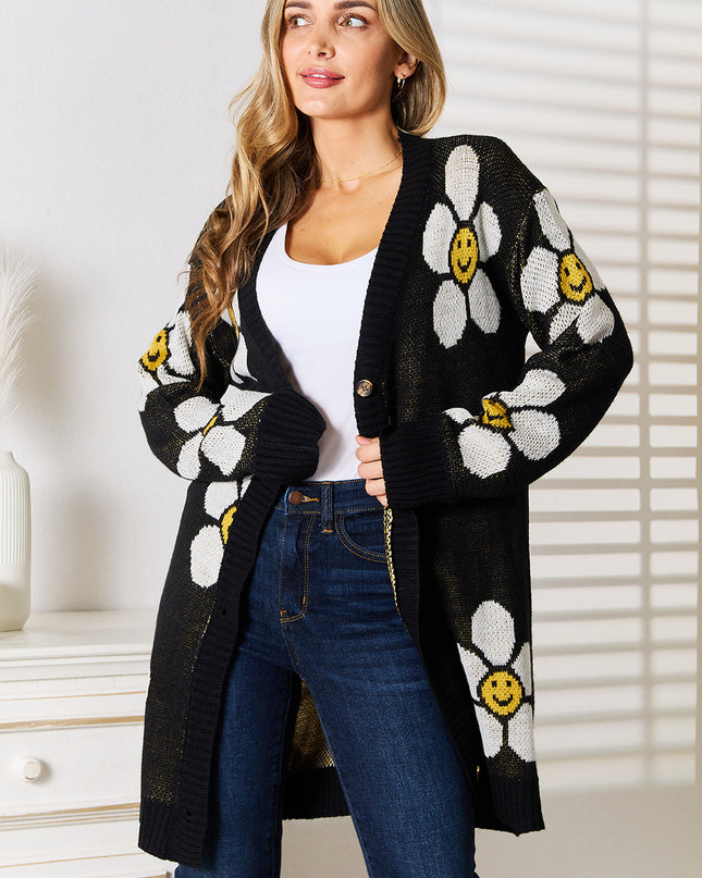 Perfee Floral Button Down Longline Cardigan - Sleekdenim.com