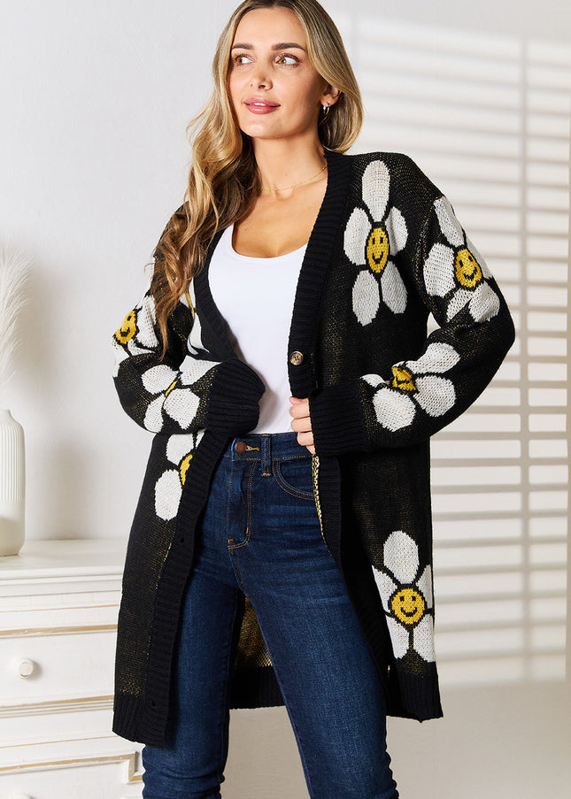 Perfee Floral Button Down Longline Cardigan - Sleekdenim.com
