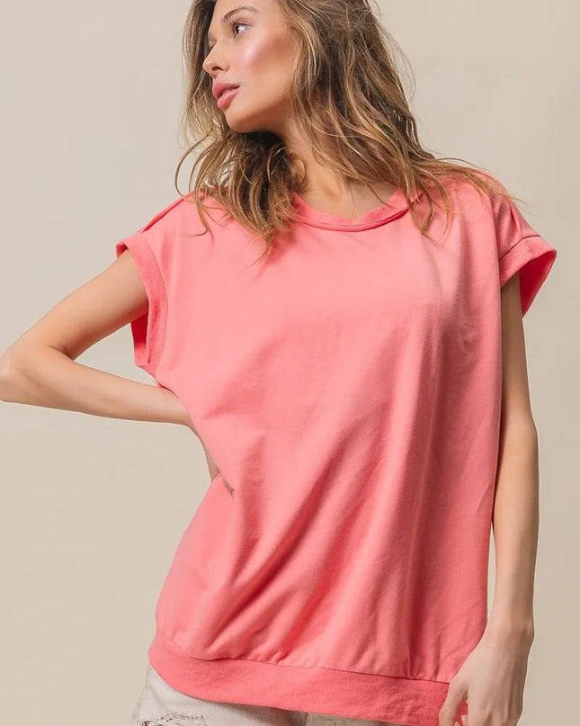 BiBi French Terry Drop Shoulder Basic Top - Sleekdenim.com