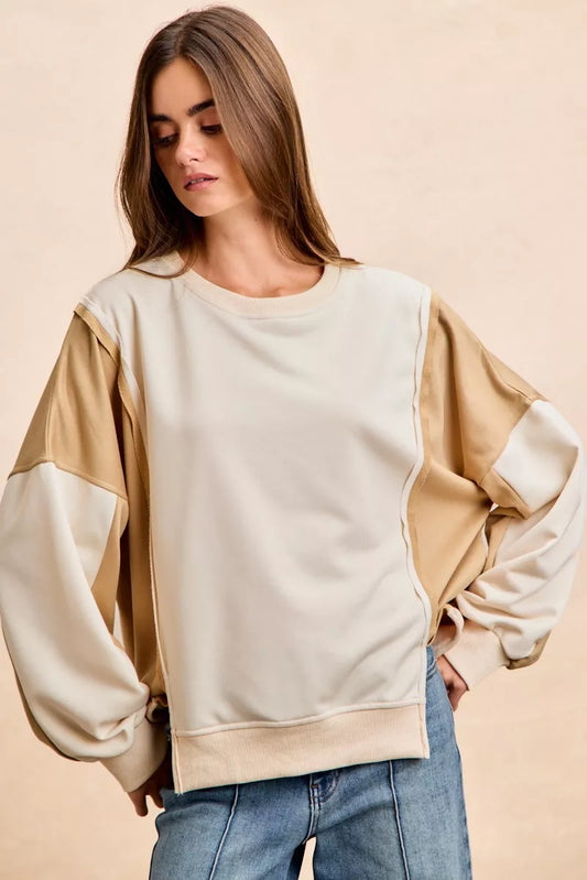 BiBi French Terry Color Block Top With Open Seam Detail - Image 6