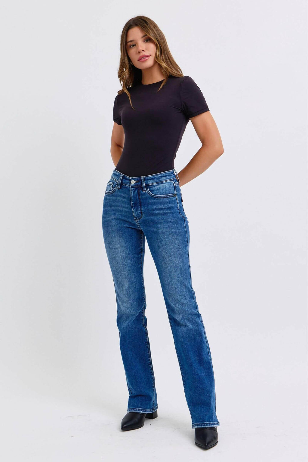 Judy Blue Full Size Mid-Rise Bootcut Jeans with Pockets | Sleek Denim Boutique | Sleekdenim.com