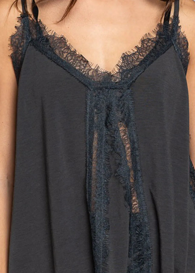 POL Lace Detail V-Neck Cami - Sleekdenim.com