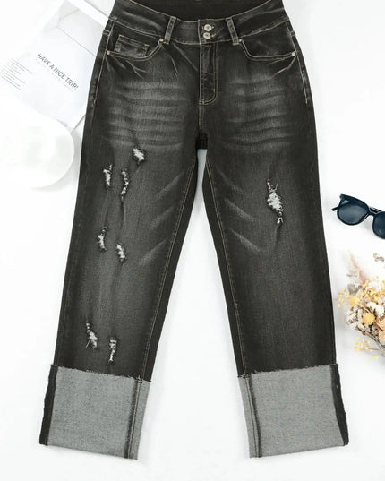 High Waist Distressed Straight Leg Jeans - Sleekdenim.com