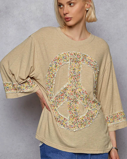 POL Floral Peace Patch Drop Shoulder T-Shirt - Sleekdenim.com
