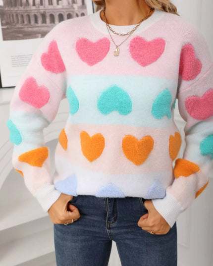 Valentine's Day Heart Pattern Fuzzy Knit Sweater - Sleekdenim.com