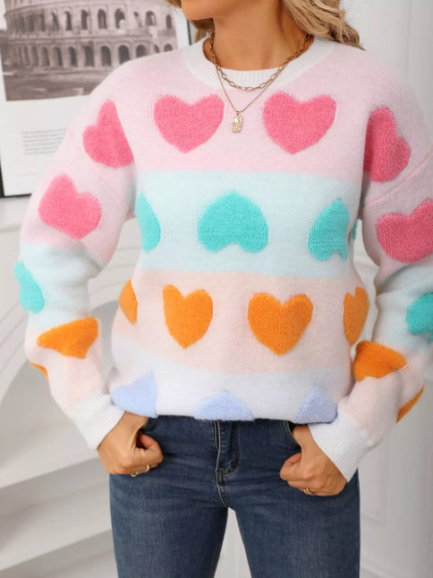 Valentine's Day Heart Pattern Fuzzy Knit Sweater - Sleekdenim.com
