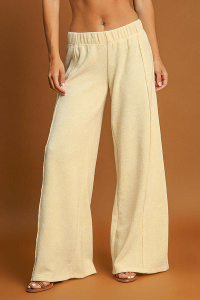 Umgee Elastic Waist Wide Leg Pants Cream