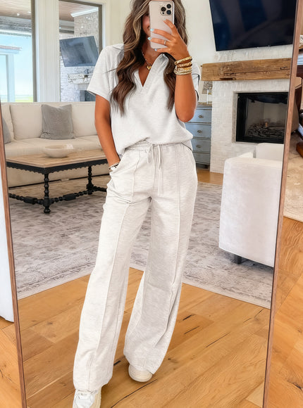 Light Grey Polo Tee Casual Pant Set - 1