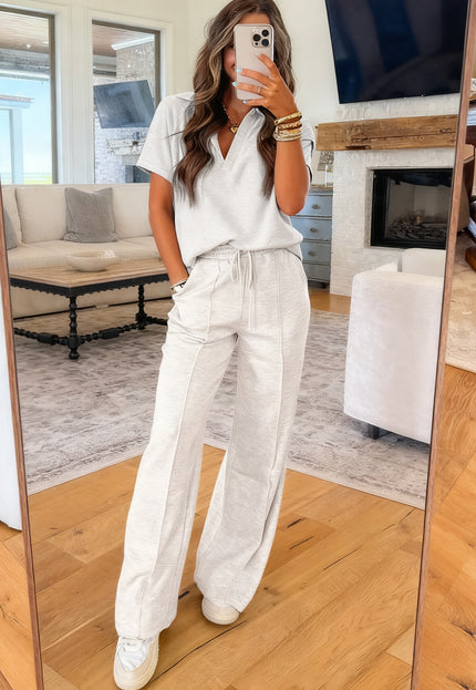 Light Grey Polo Tee Casual Pant Set - 1