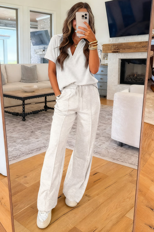 Light Grey Polo Tee Casual Pant Set - 1