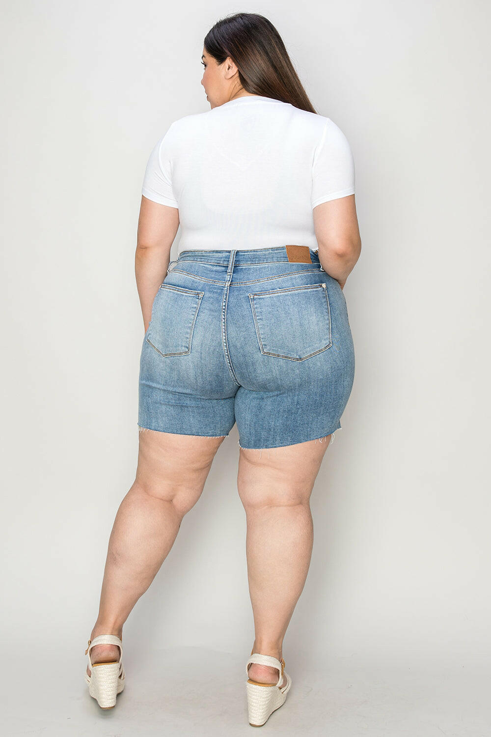 Judy Blue Full Size High Waist Raw Hem Denim Shorts | Sleekdenim.com