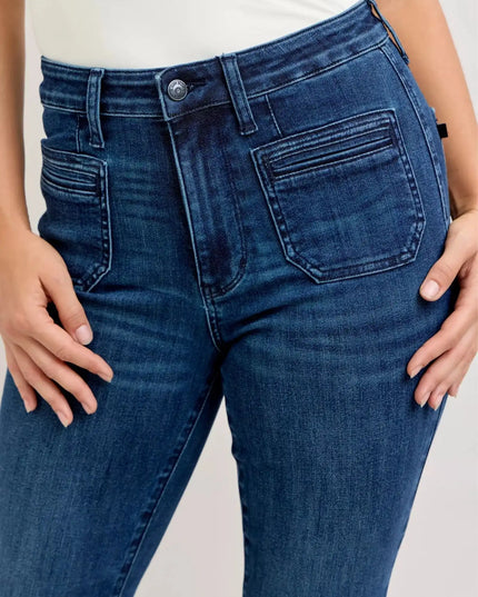 Judy Blue High-Waisted Flare Jeans with Front Pockets - Sleekdenim.com