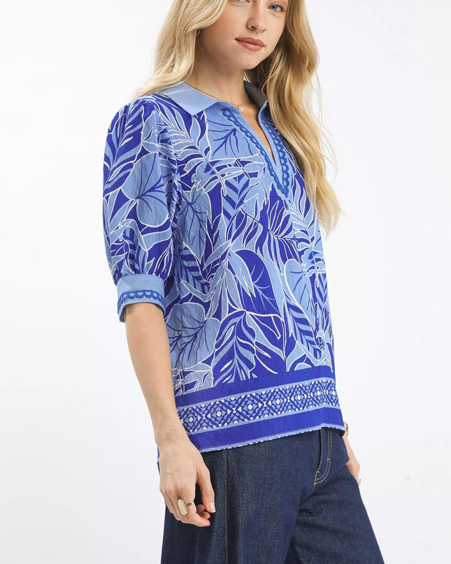 Umgee Tropical Print Puff Sleeve Blouse - Sleekdenim.com