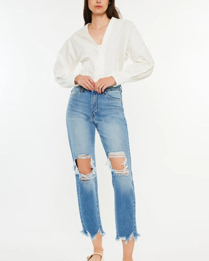 Kancan Distressed Frayed Hem Cropped Jeans - Sleekdenim.com