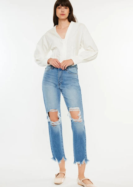 Kancan Distressed Frayed Hem Cropped Jeans - Sleekdenim.com
