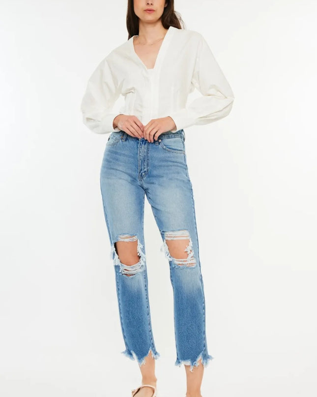 Kancan Distressed Frayed Hem Cropped Jeans - Sleekdenim.com