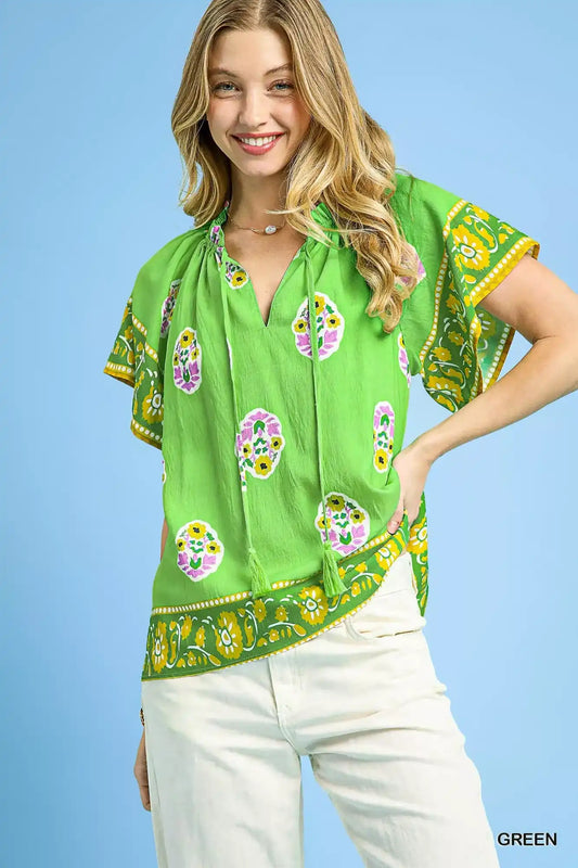 Umgee Boho Bloom Border Top - Sleekdenim.com