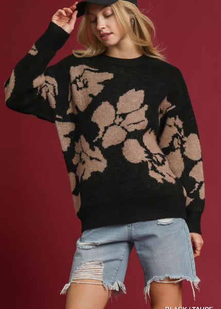 Umgee Floral Long Sleeve Sweater - Sleekdenim.com